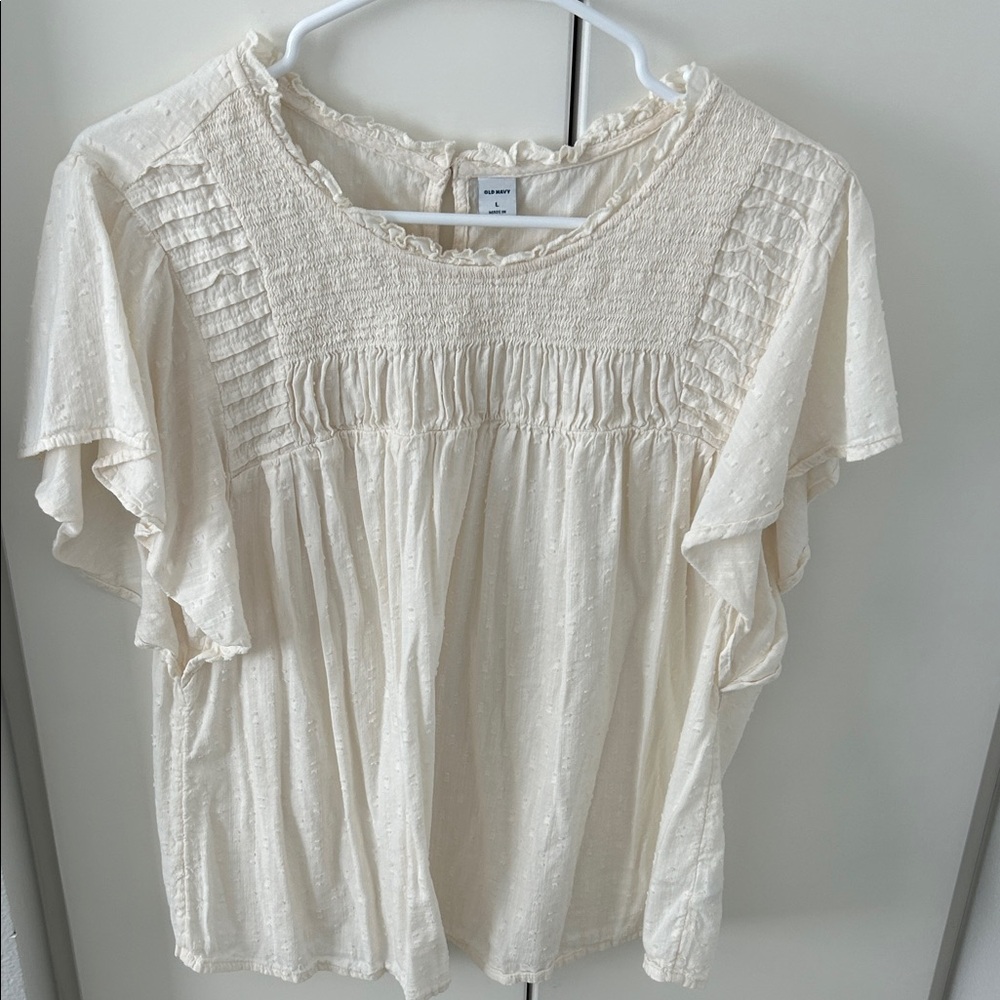OLD NAVY Women's Cream Ruffled Smocked Yoke Top